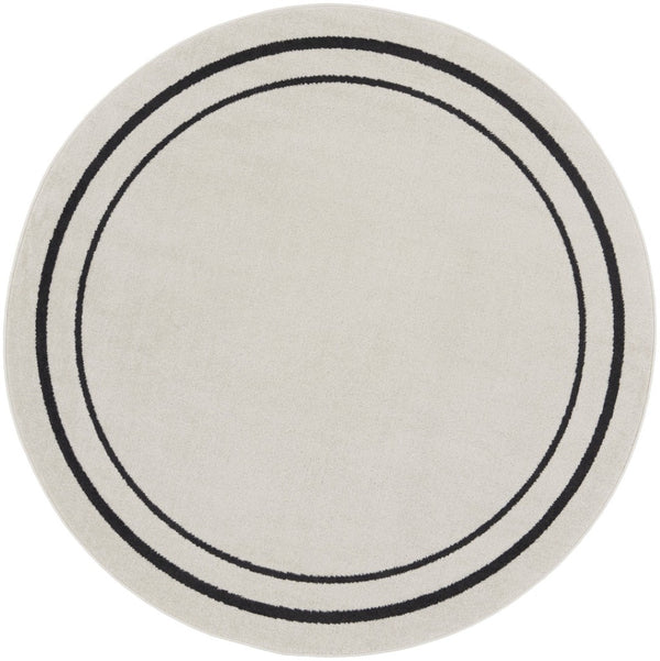 HomeRoots 8' Ivory and Black Round Rug - Weather-Resistant, Stylish Indoor & Outdoor Area Rug for Any Space 545534