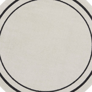 HomeRoots 8' Ivory and Black Round Rug - Weather-Resistant, Stylish Indoor & Outdoor Area Rug for Any Space 545534