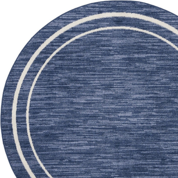 HomeRoots 8' Navy Blue and Ivory Round Area Rug - Durable Indoor/Outdoor Accent for Modern Spaces, Easy Care 545541