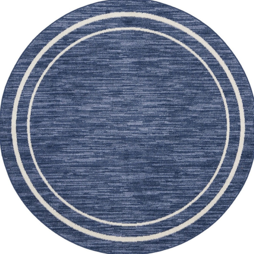 HomeRoots 8' Navy Blue and Ivory Round Area Rug - Durable Indoor/Outdoor Accent for Modern Spaces, Easy Care 545541