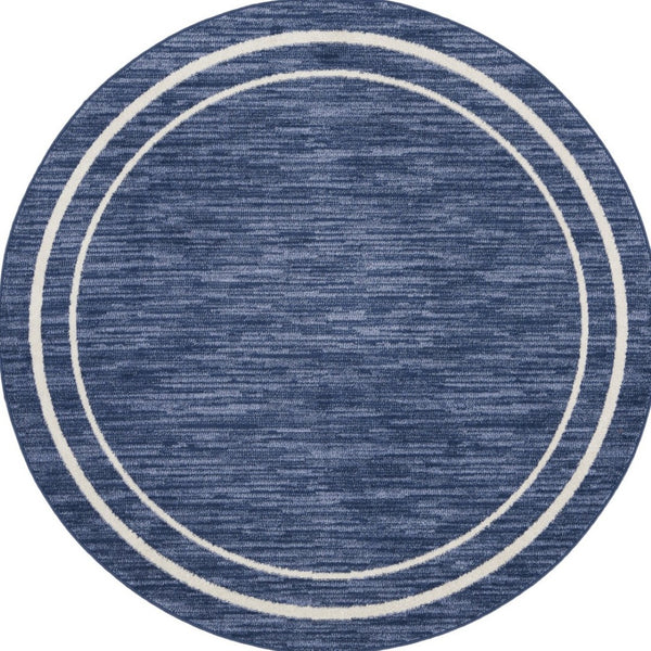 HomeRoots 8' Navy Blue and Ivory Round Area Rug - Durable Indoor/Outdoor Accent for Modern Spaces, Easy Care 545541