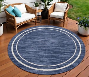 HomeRoots 8' Navy Blue and Ivory Round Area Rug - Durable Indoor/Outdoor Accent for Modern Spaces, Easy Care 545541