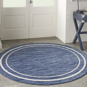 HomeRoots 8' Navy Blue and Ivory Round Area Rug - Durable Indoor/Outdoor Accent for Modern Spaces, Easy Care 545541