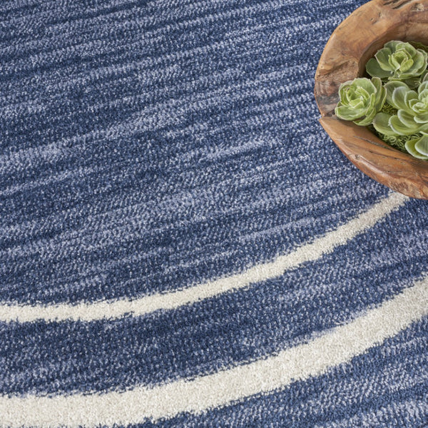 HomeRoots 8' Navy Blue and Ivory Round Area Rug - Durable Indoor/Outdoor Accent for Modern Spaces, Easy Care 545541