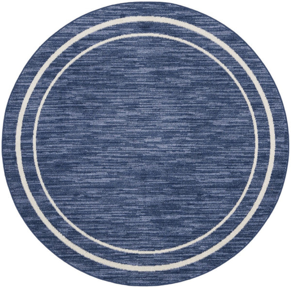 HomeRoots 8' Navy Blue and Ivory Round Area Rug - Durable Indoor/Outdoor Accent for Modern Spaces, Easy Care 545541
