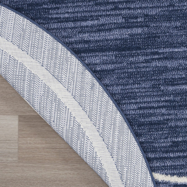 HomeRoots 8' Navy Blue and Ivory Round Area Rug - Durable Indoor/Outdoor Accent for Modern Spaces, Easy Care 545541