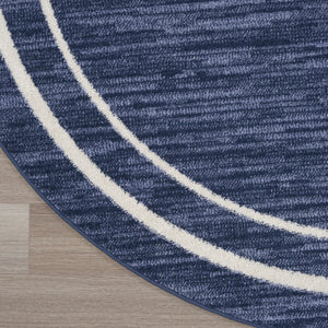 HomeRoots 8' Navy Blue and Ivory Round Area Rug - Durable Indoor/Outdoor Accent for Modern Spaces, Easy Care 545541