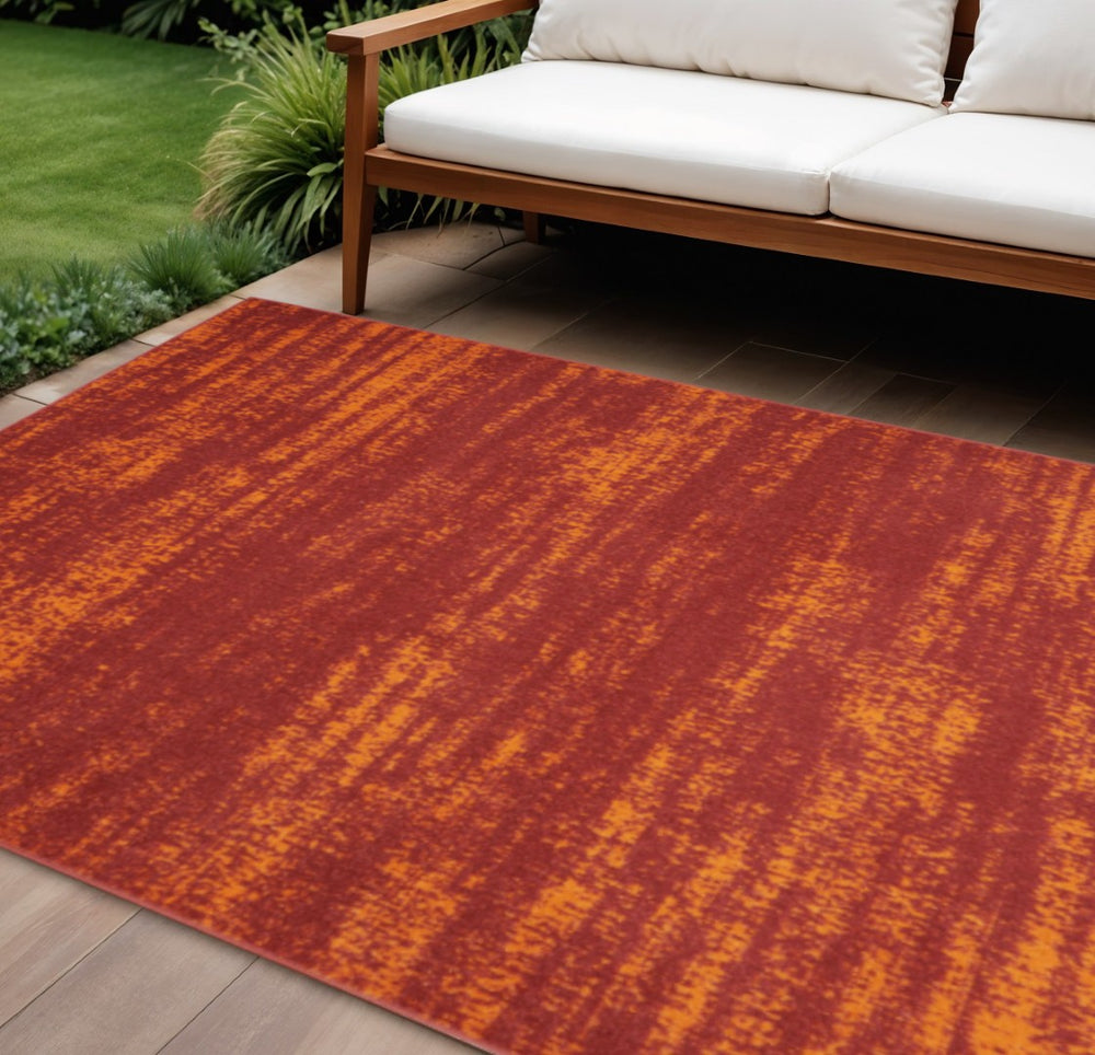 HomeRoots 8' X 10' Vibrant Red and Orange Abstract Area Rug – Stylish, Durable, Indoor/Outdoor Statement Piece! 545547