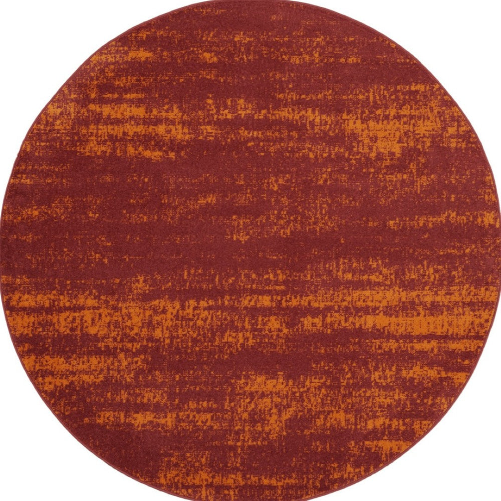 HomeRoots 8' Red and Orange Round Abstract Area Rug for Indoor/Outdoor Spaces - Durable, Stylish & Low-Maintenance 545548