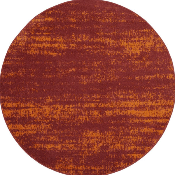 HomeRoots 8' Red and Orange Round Abstract Area Rug for Indoor/Outdoor Spaces - Durable, Stylish & Low-Maintenance 545548