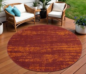 HomeRoots 8' Red and Orange Round Abstract Area Rug for Indoor/Outdoor Spaces - Durable, Stylish & Low-Maintenance 545548