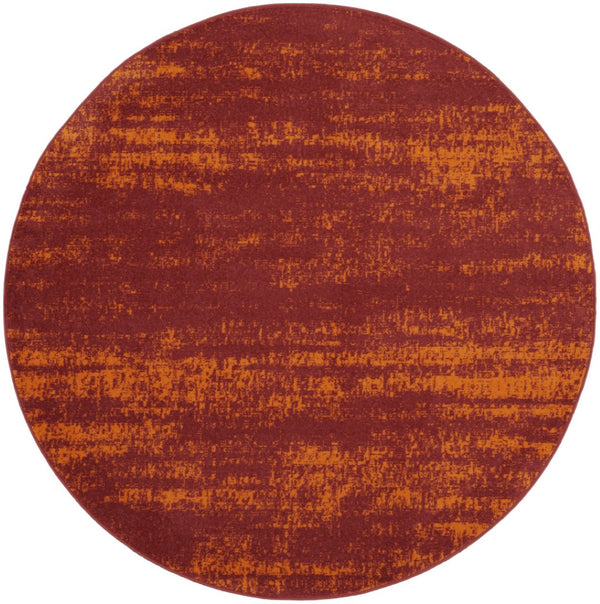 HomeRoots 8' Red and Orange Round Abstract Area Rug for Indoor/Outdoor Spaces - Durable, Stylish & Low-Maintenance 545548