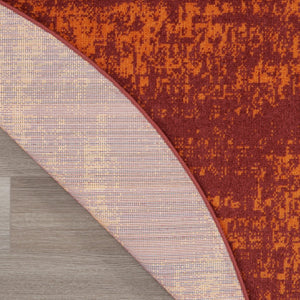 HomeRoots 8' Red and Orange Round Abstract Area Rug for Indoor/Outdoor Spaces - Durable, Stylish & Low-Maintenance 545548