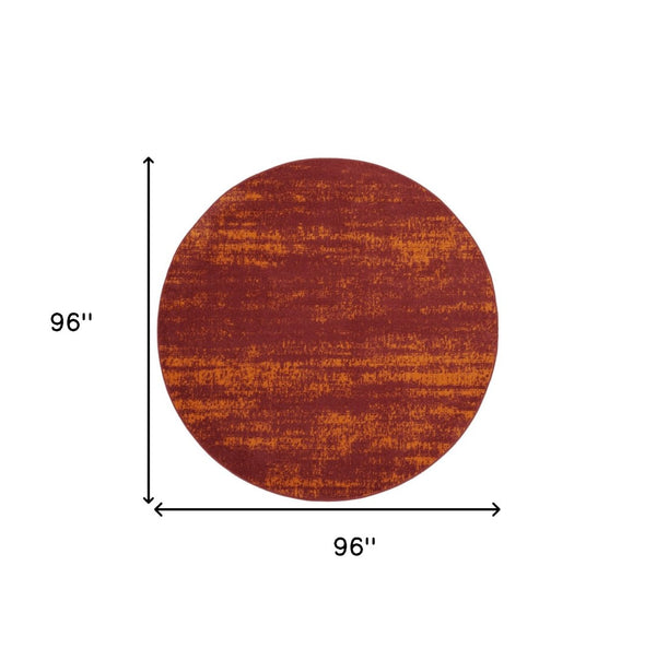 HomeRoots 8' Red and Orange Round Abstract Area Rug for Indoor/Outdoor Spaces - Durable, Stylish & Low-Maintenance 545548