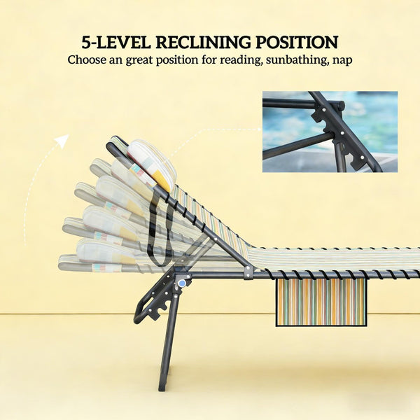 English Elm Outdoor Folding Chaise Lounges Set of Two with Bungee Mesh and Steel Frame T3971P454910