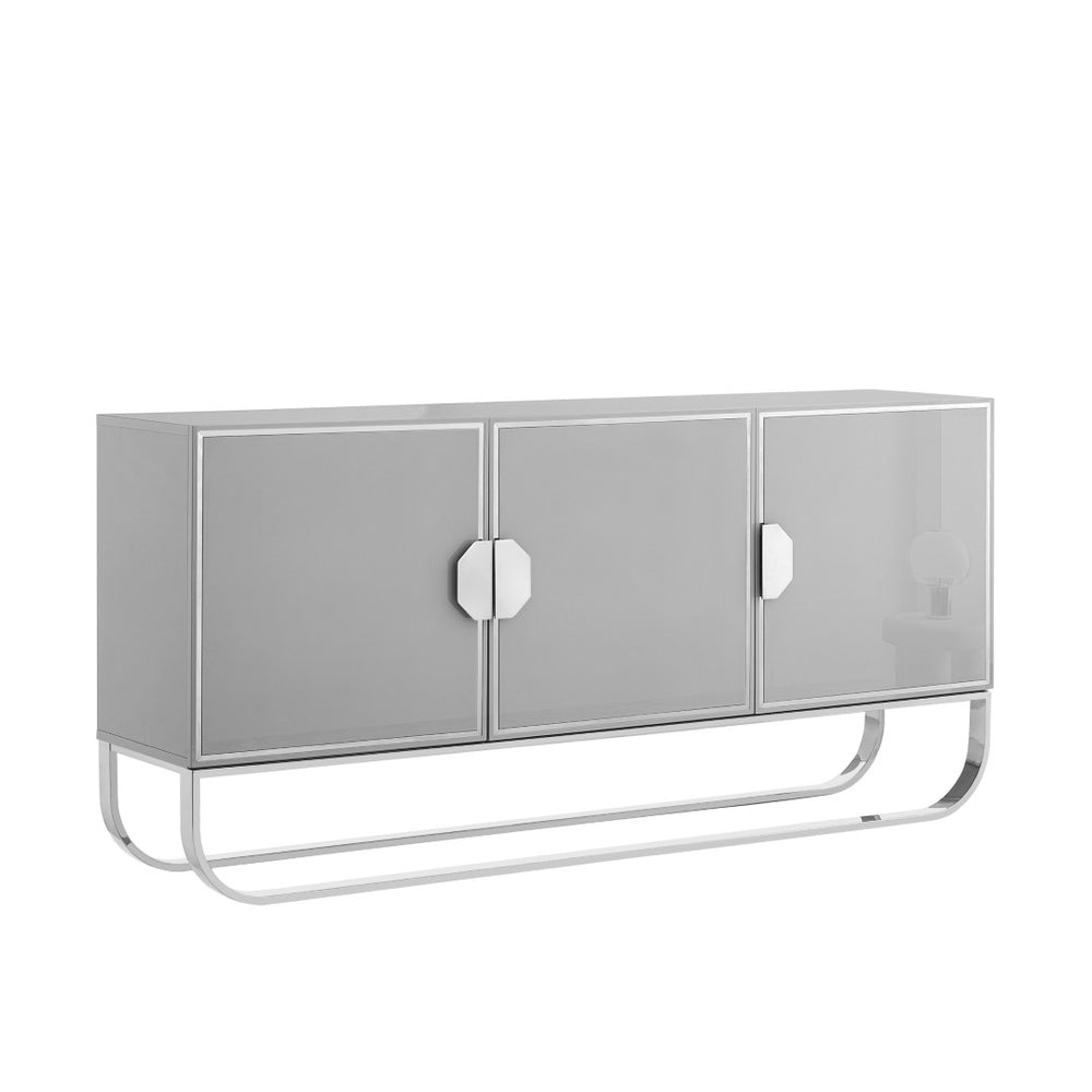 HomeRoots 71" Modern Sideboard with Three Doors for Stylish Storage and Display in Any Room of Your Home Grey/Chrome 545566