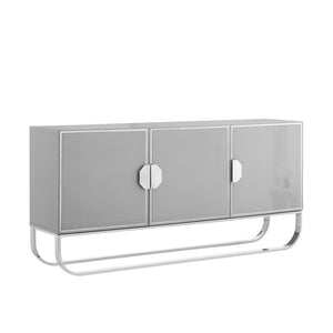 HomeRoots 71" Modern Sideboard with Three Doors for Stylish Storage and Display in Any Room of Your Home Grey/Chrome 545566