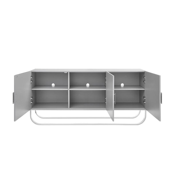 HomeRoots 71" Modern Sideboard with Three Doors for Stylish Storage and Display in Any Room of Your Home Grey/Chrome 545566