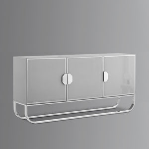 HomeRoots 71" Modern Sideboard with Three Doors for Stylish Storage and Display in Any Room of Your Home Grey/Chrome 545566