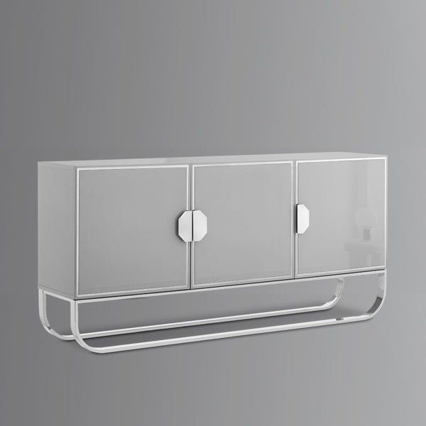 HomeRoots 71" Modern Sideboard with Three Doors for Stylish Storage and Display in Any Room of Your Home Grey/Chrome 545566