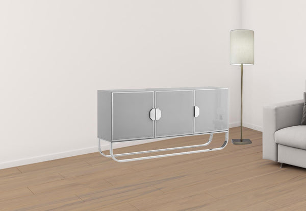 HomeRoots 71" Modern Sideboard with Three Doors for Stylish Storage and Display in Any Room of Your Home Grey/Chrome 545566
