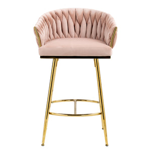 English Elm 26'' Plush Velvet Counter Stools Set of 2 with Adjustable Metal Legs, Gold Chrome Base & Footrest, Pink Luxury Seating W2215P184990