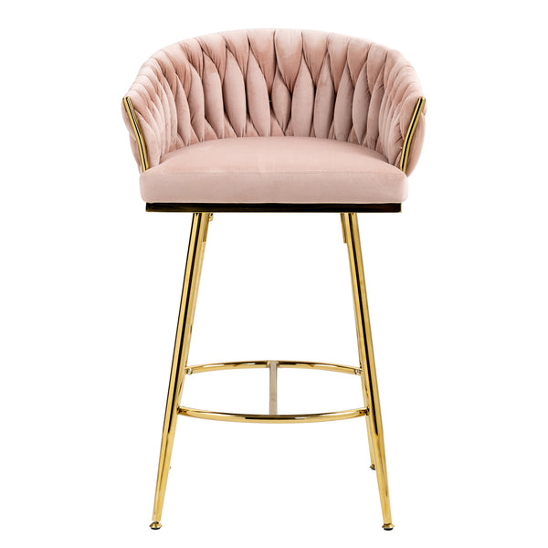 English Elm 26'' Plush Velvet Counter Stools Set of 2 with Adjustable Metal Legs, Gold Chrome Base & Footrest, Pink Luxury Seating W2215P184990