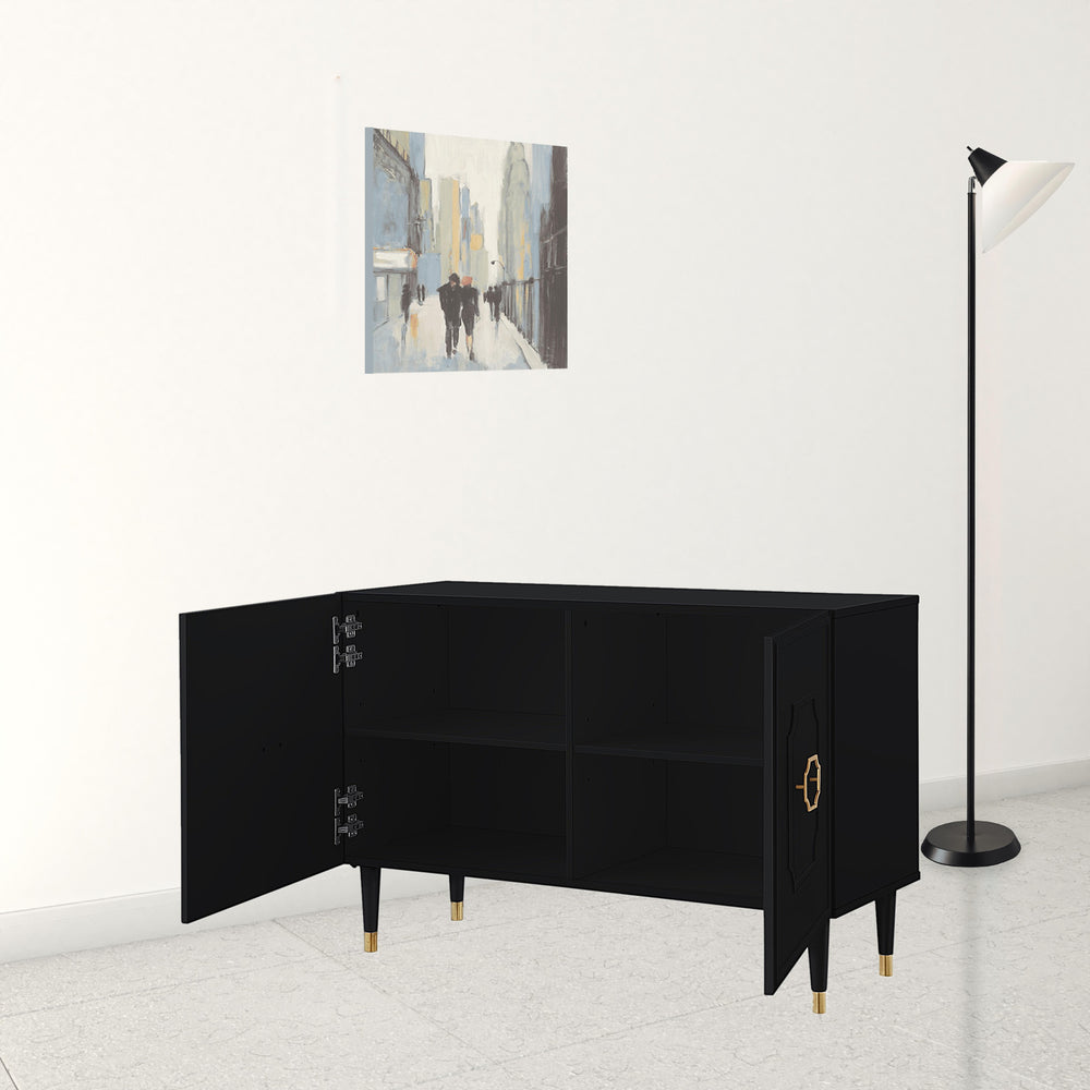Homeroots 48" Black Sideboard With Two Doors Black  545574