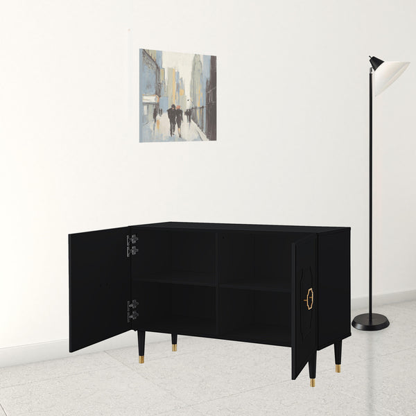 Homeroots 48" Black Sideboard With Two Doors Black  545574