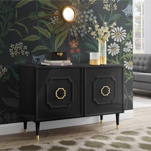 Homeroots 48" Black Sideboard With Two Doors Black  545574