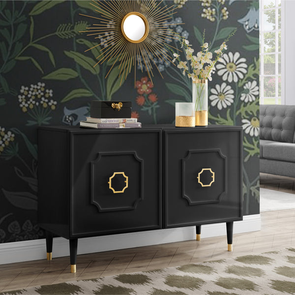 Homeroots 48" Black Sideboard With Two Doors Black  545574