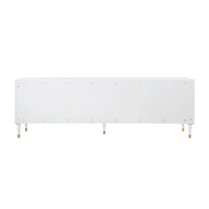 HomeRoots 96" White Sideboard - Elegant Storage Cabinet with Four Doors & Gold Hardware for Modern Spaces 545585