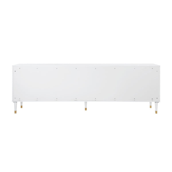 HomeRoots 96" White Sideboard - Elegant Storage Cabinet with Four Doors & Gold Hardware for Modern Spaces 545585