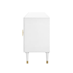 HomeRoots 96" White Sideboard - Elegant Storage Cabinet with Four Doors & Gold Hardware for Modern Spaces 545585
