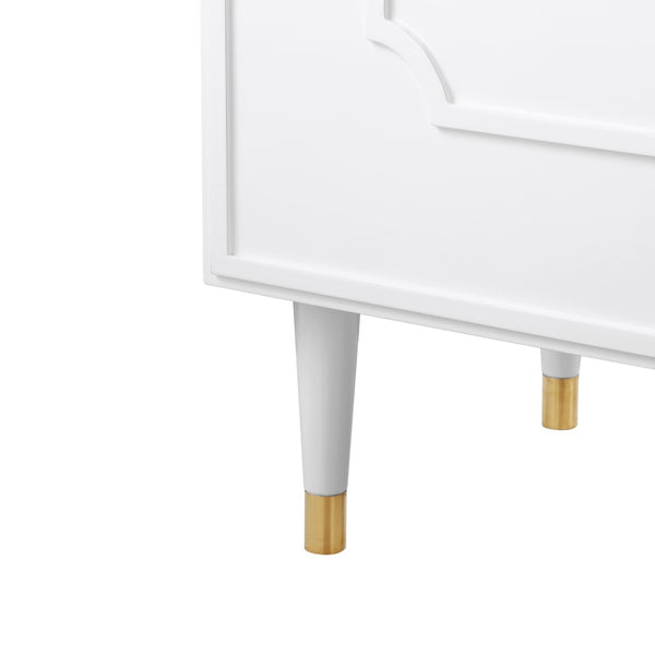 HomeRoots 96" White Sideboard - Elegant Storage Cabinet with Four Doors & Gold Hardware for Modern Spaces 545585