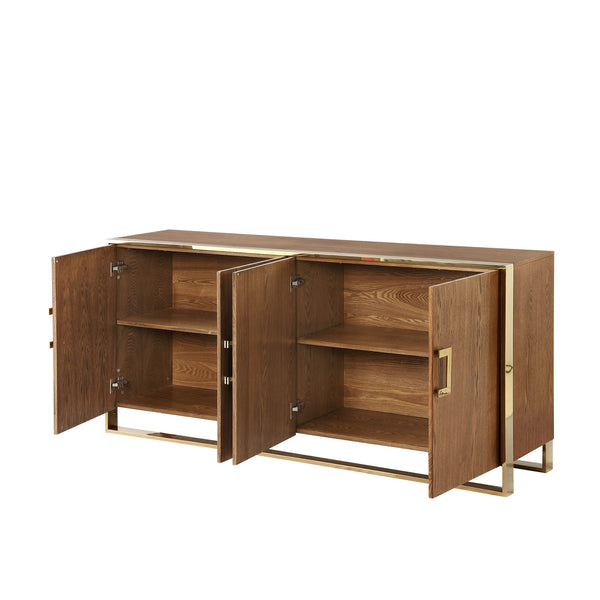 Homeroots 71" Brown Sideboard With Four Doors Ash Brown  545586