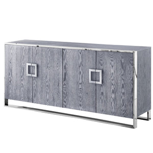HomeRoots 71" Elegant Brown Sideboard with Gold Hardware for Stylish Storage in Dining or Living Spaces Ash Grey 545587