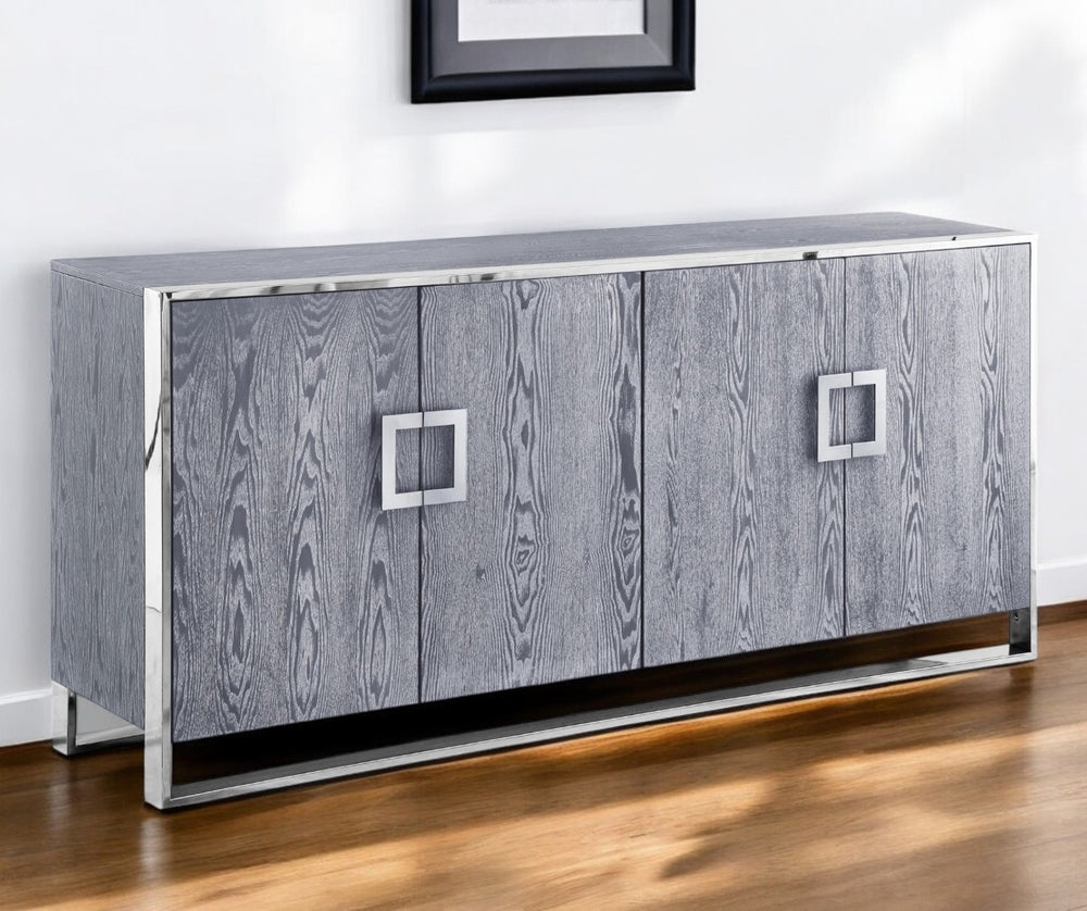HomeRoots 71" Elegant Brown Sideboard with Gold Hardware for Stylish Storage in Dining or Living Spaces Ash Grey 545587