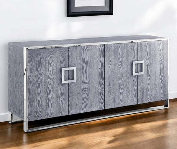 HomeRoots 71" Elegant Brown Sideboard with Gold Hardware for Stylish Storage in Dining or Living Spaces Ash Grey 545587