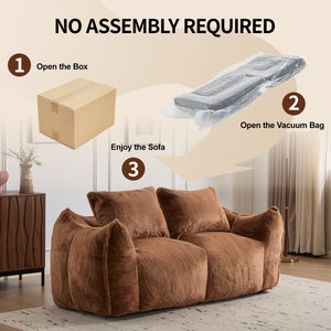English Elm Giant Ultra Soft Fluffy Loveseat Bean Bag Sofa for Adults, Oversized Shredded Foam Couch with Pillows Brown W3723P353895