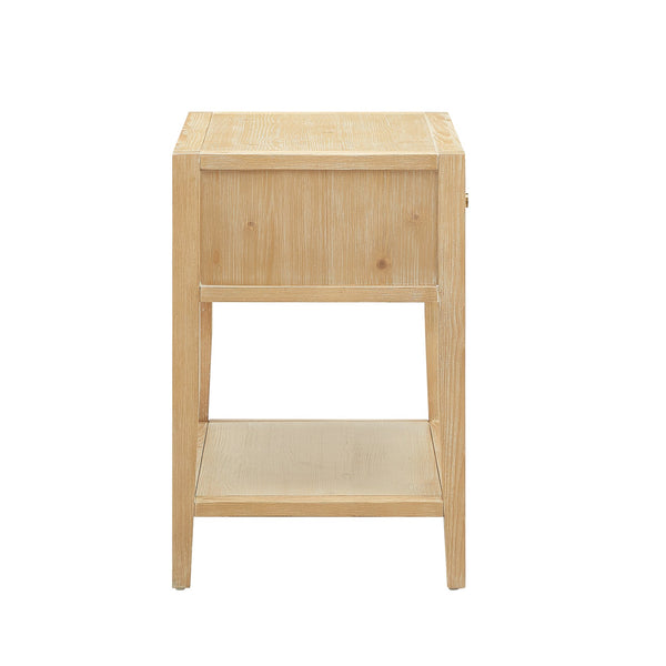 English Elm Fleur Natural 1-Drawer Nightstand with Reeded Drawer, Gold Pull, Tapered Legs, Lower Shelf, 29" H B050P376966
