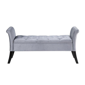 English Elm Velvet Upholstered Storage Bench with Button Tufting, Flared Arms and Wooden Legs, Luxe Hidden Storage Silver B016P383445