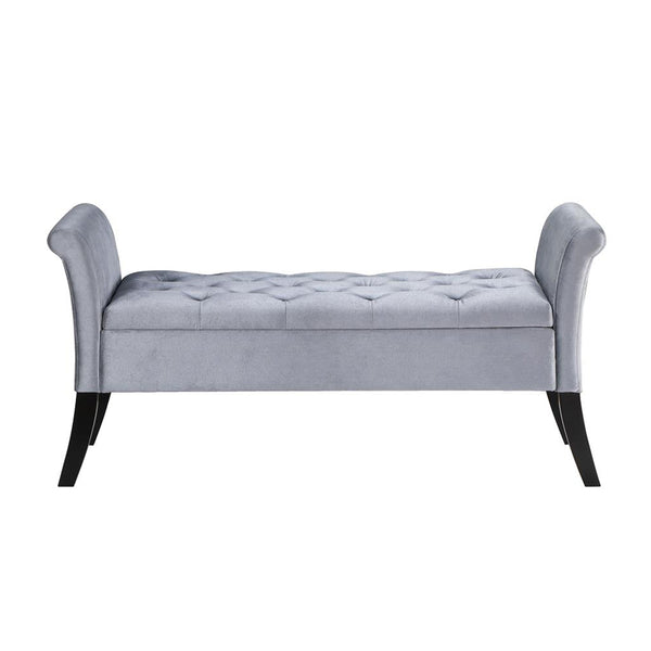 English Elm Velvet Upholstered Storage Bench with Button Tufting, Flared Arms and Wooden Legs, Luxe Hidden Storage Silver B016P383445