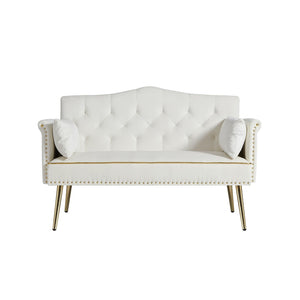 English Elm Black Velvet Tufted Two Seater Sofa with Metal Legs for Studio and Small Living Spaces Cream White W3985P401359
