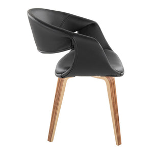 English Elm Upholstered Faux Leather Dining Chair Set Mid Century Bent Wood Legs Pair B202S02092