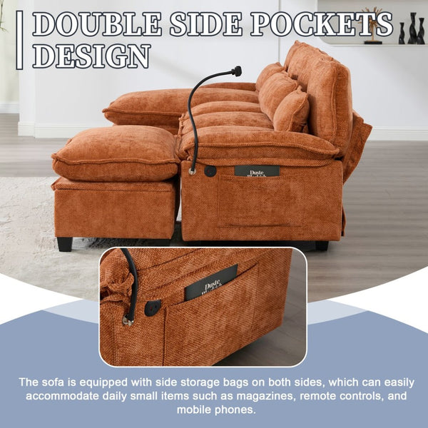 English Elm United We Win 106" U-Shaped Sectional Sofa - Comfy Chenille Couch With Usb Ports, Storage Ottoman & Pillows W1568S00234-GIGA