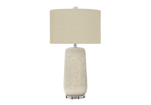 HomeRoots 31" Cream Ceramic Geometric Table Lamp with Beige Shade – Modern Style for Any Room, Easy Use! 545794