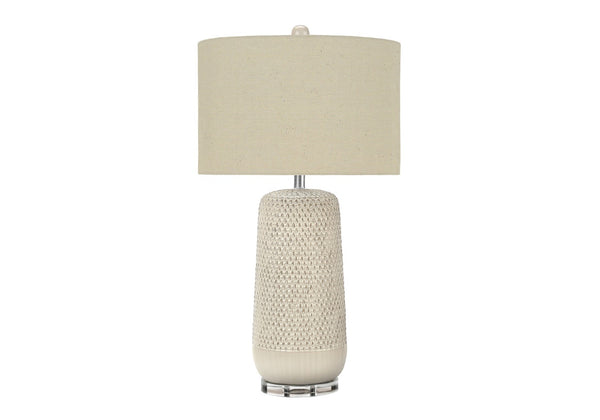 HomeRoots 31" Cream Ceramic Geometric Table Lamp with Beige Shade – Modern Style for Any Room, Easy Use! 545794
