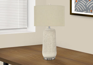 HomeRoots 31" Cream Ceramic Geometric Table Lamp with Beige Shade – Modern Style for Any Room, Easy Use! 545794