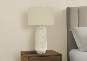 HomeRoots 31" Cream Ceramic Geometric Table Lamp with Beige Shade – Modern Style for Any Room, Easy Use! 545794